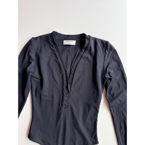 Aritzia BABATON Contour Black Jersey Henley Long Sleeve Bodysuit, Size XS - Picture 2 of 9